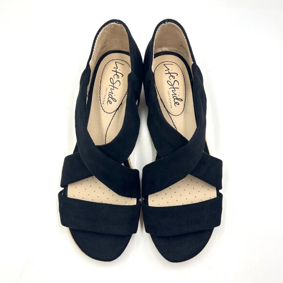 Lifestride Size 5 Siesta Black‎ Microsuede Espadrilles Wedges Sandals Shoes - Picture 3 of 13